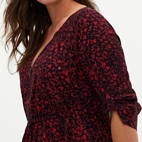 TORRID | Mini Challis Zip-Front Shirt Dress Hearts | Sz. 00/M/10 - Picture 3 of 11